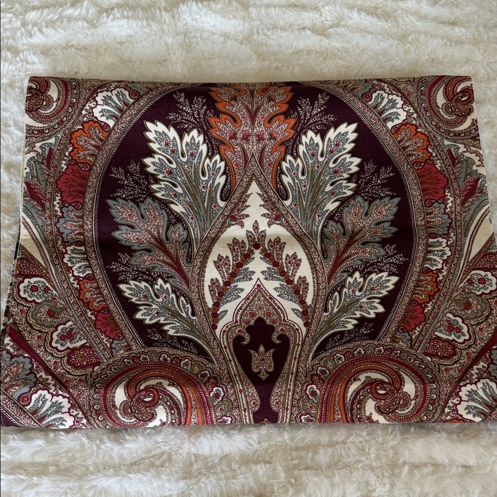 Pottery Barn Paisley Table Runner in Burgundy, Cream and Rust Accents